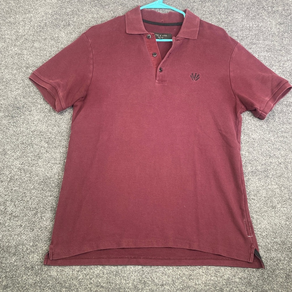 Rag & Bone Mens Dagger Logo Pique Polo Shirt Burgundy Maroon Size Medium